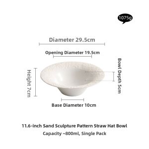 YOGEHOME | Sculptured Pattern White Open Large Soup Bowl Ceramic