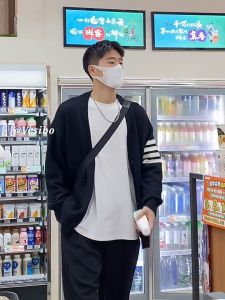 SINRANSINYA丨Áo len nam-Áo len cardigan nam mùa mới ngầu lỏng lẻo và đẹp trai Áo Len Dệt Phong Cách Hồng Kông khâu Áo len đôi