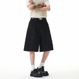 OUMULONG | Quần Short Jean Xanh Ripped Cổ Điển
