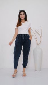 NHN JEANS - Celana Jeans Joger Cargo Wanita Joger Jeans Cargo Dewasa Size L XL JUMBO