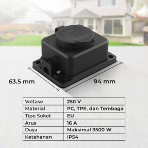 [COD] Stop Kontak Anti Air 4 Lubang IP54 Colokan Listrik Waterproof Terminal Listrik Outdoor Tahan Air Vintage Hitam