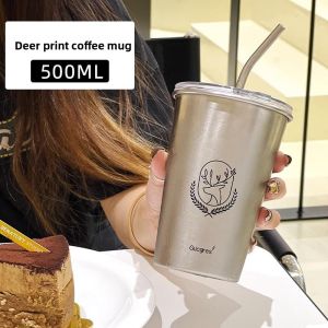 Besee | Thermal Insulated Large Capacity Straw Mug Stainless Steel
