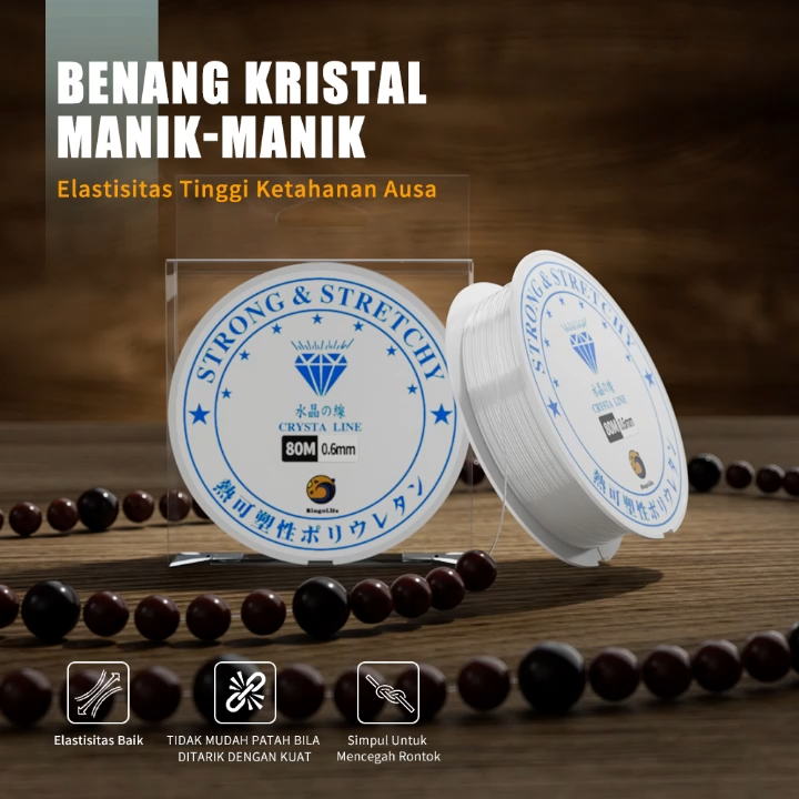Bingolife Tali Elastis Jepang Transparan Tali Elastis Manik-Manik Elastis Tinggi Gelang Manik-Manik Tali Tahan Aus Tali Gelang Garnet 0.4mm-1.0mm