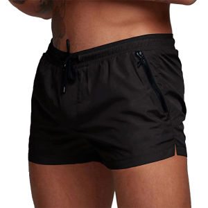 Mens Soild Color Swim Shorts Summer Casual Beach Board Shorts for Men Quick Dry Running Fitness Gym Shorts Zipper Pocket