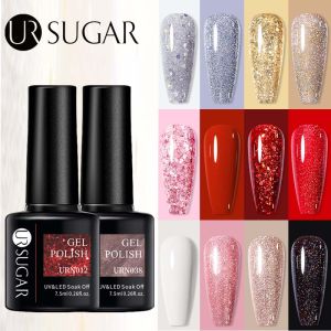 เล็บเจลเจลทาเล็บเล็บปิดแช่แวววาว - UV/LED เทียบกัน เมอร์กลิตเตอร์สะท้อนแสง เจลทาเล็บสีหวาน