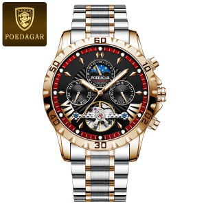 Fashionable Mens Automatic Mechanical Watch with Flywheel Casual Waterproof Luxury Watch Night Light Stainless Steel Band