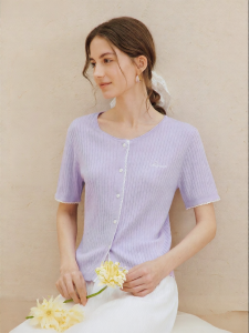 INMAN | Cool Silk Lace Embroidered Knit Blouse