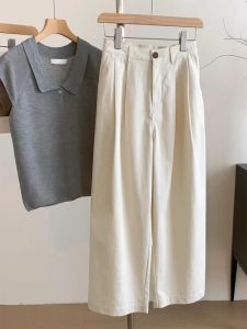 Japanese Style Wide Leg Pants Women Summer Loose Bf Lazy Style Sambong Workwear Casual Straight Tube Linen Trousers