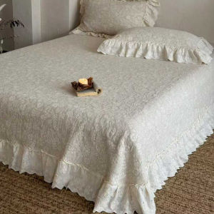 HUINEIJIAFANG | French Retro Style A Class Linen Cotton 3-Layer Bedspread Set for Autumn Winter with Lace Trim