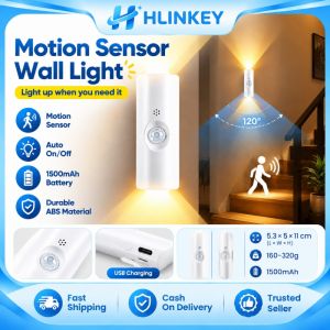 HLINKEY Motion Sensor Wall Light RGB Rechargeable 1500mAh Magnetic Night Light Dual Head PIR Human Body Sensor Lamp For Staircase Wardrobe Cabinet