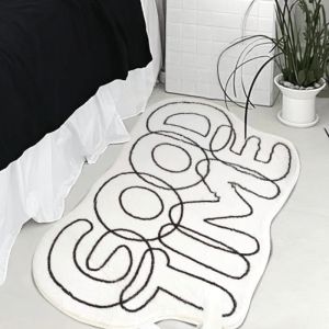VIKAMA Pink Irregular Wavy Edge Area Rug Soft Non‑Slip Floor Mat Modern Letter Outline Design For Bedroom Dorm Home Decor