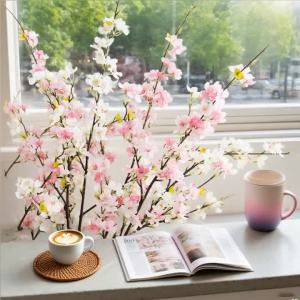 109cm Artificial Silk Flowers Fake Cherry Blossom Long Branch Wedding Arch Party Backdrop Home Wall Decor Accessory Photo Props