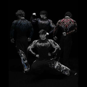 Mens Compression Sports Shirt  Gothic Lightning Print GYM Fitness Top Autumn Quick Dry Breathable Bodybuilding Long Sleeve Tee