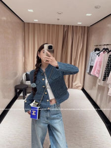 Vintage Texture Short Denim Jacket Womens Single Button High Collar Jacket Spring New Style Commute Straight Tube Model