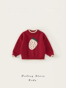 Trendy Christmas Girls Knitted Sweater Autumn Winter Childrens Long Sleeve round Neck Soft Acrylic Nylon Polyester Blend Kids Top