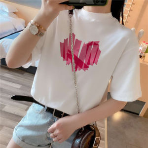 Cotton White Short Sleeve T-Shirt High Neck
