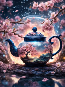 Huacan Full Square Round 5D Diamond Painting Plum Blossom Teapot Diamond Mosaic Complete Kit Wall Decor