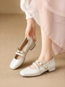 Agsdon | French Mary Jane Buckle Summer Coarse Heel Leather Shoes