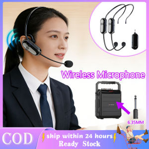 Wireless Microphone Headset 2.4G Lavalier Dual Wireless Headset Rechargeable 165 Ft Range Microphone Handheld 3D Stage Reverb Effects With Voice Amplifier 6.35MM & 3.5MM Jacks For Lectures Church Speech Teaching Discussion