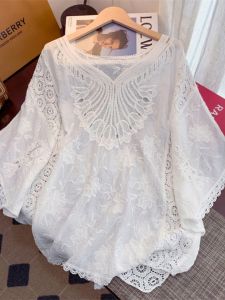 AIYITI | Plus Size Summer Lace Embroidery V-Neck Sun Protection Batwing Sleeve Shirt