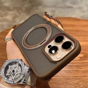 เคสโทรศัพท์แบบหมุนได้ 360 องศา ดูดซับแม่เหล็ก ฝาป้องกันแบบฝ้า ด้านหลังกระจกแบบด้าน ด้านในนิ่ม ด้านนอกแข็ง ป้องกันรอยนิ้วมือสำหรับ Apple iPhone 15 pro Max