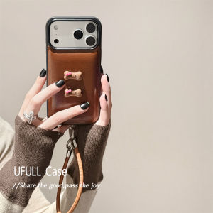 UFULL Brown Bone Hello KT Cat Leather Phone Case for Apple 16Promax iPhone 17Pro New Model 13 Pendant 14Pro Soft Shell Women
