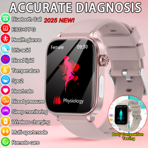2025 New Physical Examination Smart Watch Blood Pressure Uric Acid Blood Fat Health Monitor Bluetooth Call Smartwatch For Xiaomi