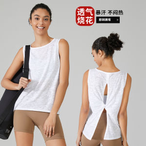 YueJi Hollow Back Sport Vest for Women Sleeveless Loose Thin Long Waist Workout Shirt Yoga Tank Tops