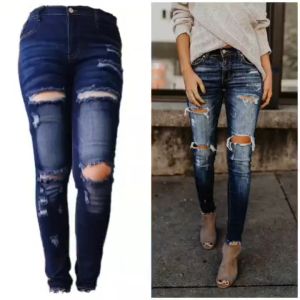 High Waist PLUS SIZE Fashion Jeans for Women with Tattered 606