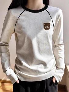 Áo Thun Dài Tay Nữ Màu Tương Phản Cotton Cổ Tròn Màu Be Cỡ Lớn Thường Ngày Mùa Thu 2025 Thương Hiệu Xinfei Yun