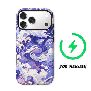 Purple Anime Wave Phone Case for iPhone 18 17 16 15 14 13 12 11 Air Pro Max Plus Double-layer Cover