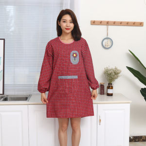 ผ้ากันเปื้อนใช้ในห้องครัวใช้ในบ้านแขนยาวสำหรับผู้หญิงผ้าฝ้ายแท้กันเปื้อนสำหรับผู้หญิงผ้าคลุมแฟชั่นที่นิยมในโลกออนไลน์กันคราบน้ำมันเพิ่มความหนาชุดทำงาน