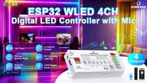 Bộ Điều Khiển DOMRAEM ESP32 WLED 16A Fuse Sound Sync Tương Thích Với IC RGB Kỹ Thuật Số WS281x Điều Khiển Đèn LED Dải 4 Đầu Ra Điều Khiển Bằng Ứng Dụng.