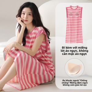 Bộ đồ ngủ nữ MiiOW Cat Person vải cotton họa tiết sọc không tay quần short - mùa hè