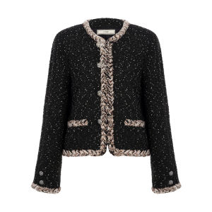 Black Classic Short Style Tweed Versatile Outerwear