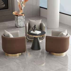 Luxurious Leather Sofa Chair Hotel Business Reception Single Person Casual Meeting Rotating Sofa Table Chair Combination