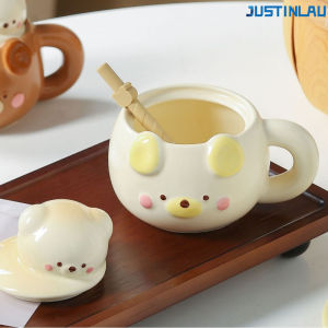 JUSTINLAU Cute Style 3D Teddy Bear Mug Household Ceramic Water Cup Milk Breakfast Cup Household Coffee Mug Mugs Coffee Cups