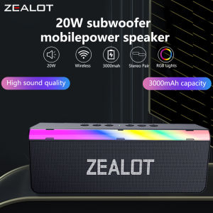 ZEALOT S72 20W Wireless Speakers Dual Pairing RGB light 3000mAh Battery Charging Cable Booming bass.