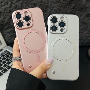 Slim Frameless For Magsafe Wireless Charge Phone Case For iPhone 16 E 15 14 Plus 13 12 Mini 11 Pro Max Metallic Paint Hard Cover