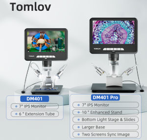 TOMLOV DM401 2K Digital Microscope 1200X DM401 Pro 7 Inch 24MP HDMI LCD Coin Microscope with Screen Extension Tube Included for Entire Coin View Soldering Microscope with LED Lights PC/TV Compatible 32GB