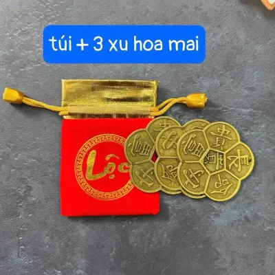 [ may mắn ] [ Hàng Dày Đẹp ] Đồng Xu Hoa Mai Kim Tiền Kèm Túi Đỏ Tài Lộc - Phú Quý Trường Thọ - Đồng Xu Phong Thuỷ