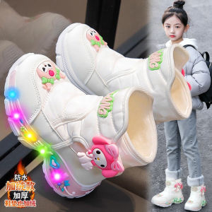 Kurumi Girls White Snow Boots 2025 New Winter Childrens Boot with Light Thick Cotton Shoes Warm Shoes for Girls Short Tube Princess Style Anti-slip Wear-resistant Rubber Bottom