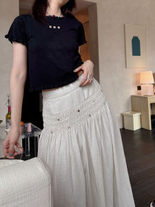 Váy Dài Nửa Thân Bằng Vải Lanh Lụa Trắng Hoa Jasmine Dài Cạp Cao Mùa Xuân Hè Cho Nữ Váy Chữ a Vừa Vặn Giản Dị Màu Trơn