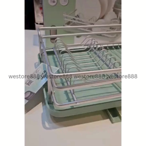 Rak Piring Model Modern Bahan Aluminium Dan Plastik Plus Tempat Sendok Dengan Tirisan Air WEO IF4023 Viggo