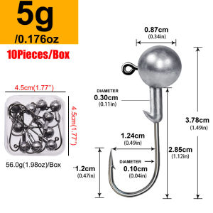 WODJYJ 1g 2g 3g 4g 5g 10g 20g 22g 25g 28g box round head jig hook fishing tackle crank carbon steel rigging head hooks
