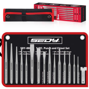 SEDY 16Pcs Precision Punch & Chisel Set - Taper Punch Pin Punch Center Punch Cold Chisels & Gauge for Versatile Applications