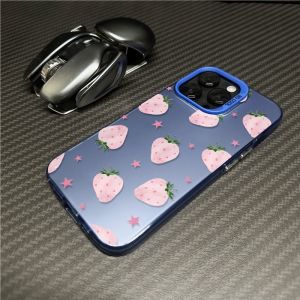 Fresh Watercolor Strawberry Phone Case for iPhone 17 Air 16 15 14 11 Pro 13 12 Mini XR Matte Laser Bumper Shockproof Hard Cover