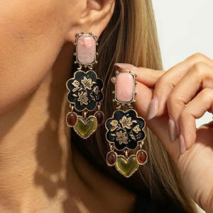 SHIXIN Vintage Acrylic Love Heart Flower Drop Earrings for Women Unique Irregular Geometric Pendant Earrings New Fashion Jewelry