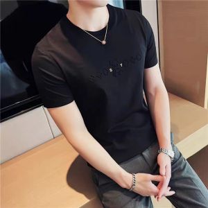 New 2025 Mens Ice Silk Thin Short Sleeve T-Shirt round Neck Quick Dry Summer Fashionable Urban Style Breathable Slim Fit Top