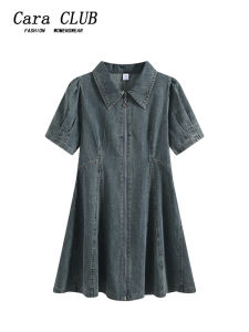 plus Size CaraCLUB Denim Dress Womens Summer New Style Casual A-Line Midi Skirt Short Dress Polyester Fiber Short Sleeve Polo Collar